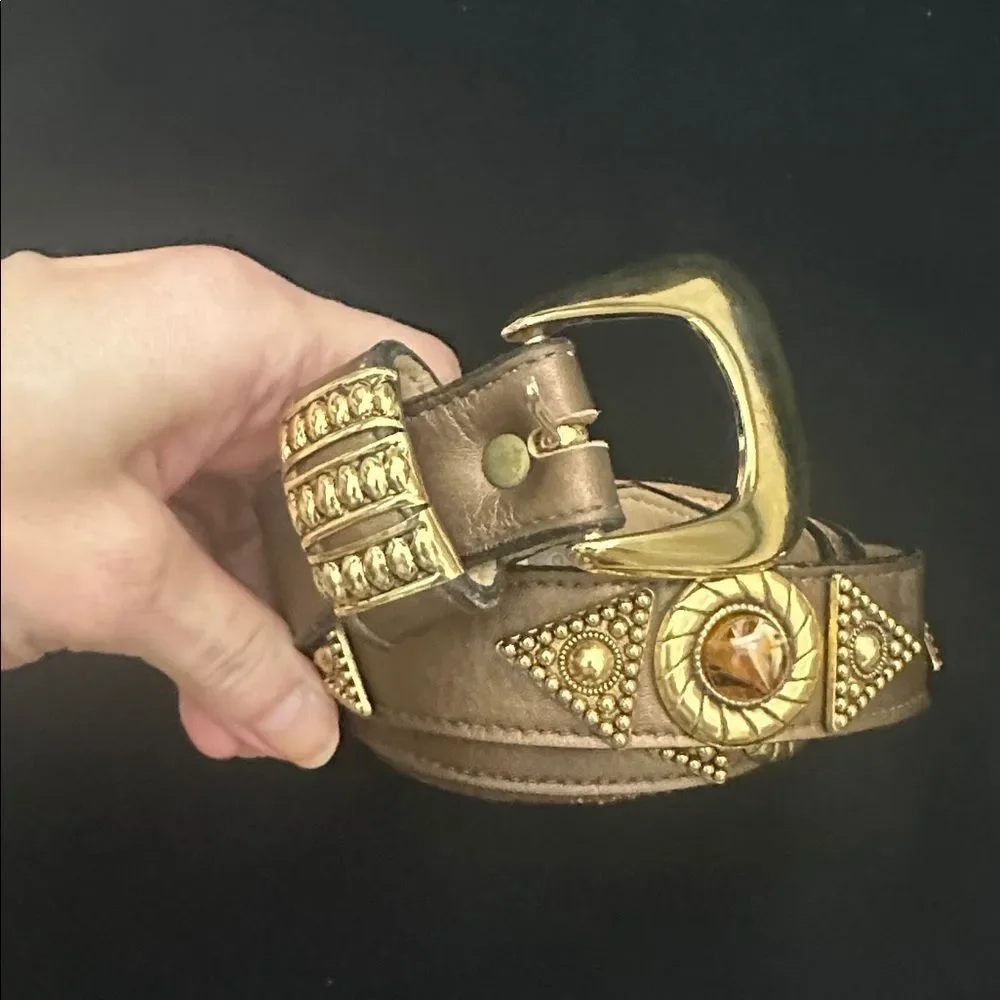 Leatherock San Diego 100%  leather brown bronze tigers eye medium m belt boho